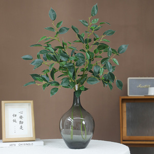 Plante artificielle de feuilles de banian Ruilisi dans un vase en verre pour la décoration intérieure, arrangement de verdure d'intérieur - Product Image 1