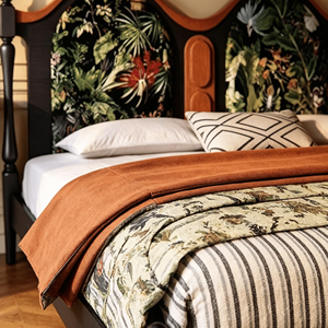 Upholstered Wooden <b>Bed</b> Frame Queen <b>Size</b> Fabric <b>Headboard</b> Soft <b>Bed</b> with Floral Design Eclectic Style - Product Image 5