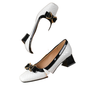 Zapatos de Tacón Bajo de 4.5cm para Mujer, Diseño Formal de Verano, Cómodos, con Punta Cuadrada, de Charol, con Lazo, Estilo Slip-On - Product Image 1