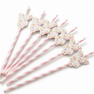 Pailles à boire en papier à thème floral, forme lapin, décor rayé, pailles de fête pour boissons - Product Image 2