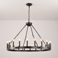 Lustre industriel rustique américain en fer noir, hauteur réglable, LED créative, lampe de plafond à bougies détachable pour salon