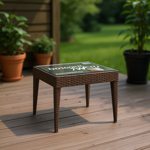 Poly Rattan Outdoor Side <b>Table</b> 19.7x19.7x15 In Tempered Glass Top Durable Contemporary Design - Product Image 2