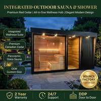 Prix d'usine – Suite de sauna extérieur tout-en-un avec zone de douche, cabine de sauna en bois de cèdre rouge à infrarouge lointain, certifiée CE ISO