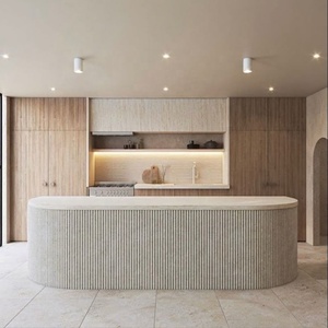 Australian Standard Vivid White <strong>Kitchen</strong> Cabinet Island Dinning Bar with Battened Claddings - Product Image 1