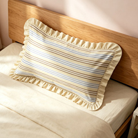 Housse de coussin rétro mi-siècle moderne à rayures 100% coton jaune bleu marron avec bord festonné ambiance nostalgique