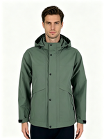 Olivgrüner Herren Softshell Gorpcore Parka Streetwear Techwear Urban Fashion Hochkragen Verstellbare Manschetten Einfarbiger Herrenmantel
