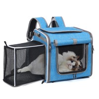 Sac de transport pliable à parois souples avec 4 portes ouvrables et fenêtres en maille pour vélo, sac à dos pour animaux de compagnie, chat, chien