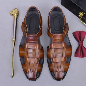 Men's Genuine Leather Gladiator <b>Heeled</b> Outdoor Sandals Solid Pattern Breathable Anti-Slip for Winter & Summer - Product Image 3