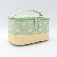 Tas Kosmetik Katun Motif Bunga dengan Pegangan Kapasitas Besar Warna Hijau Kuning Kombinasi Tas Organizer Makeup untuk Perjalanan