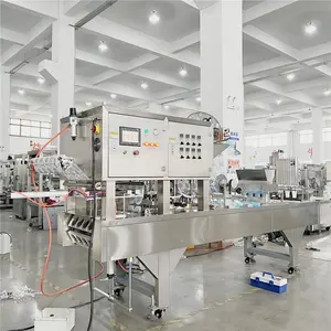 स्वचालित कम्युनियन पेपर पीई प्लास्टिक ट्रे क्रीम दही दही पानी कप भरने और सील करने की मशीन