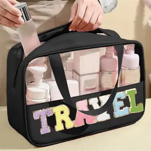 Transparent Cosmetic Bag Water-proof PVC Toiletries Pouch Travel Wash Bag Portable Embroidery Makeup Zipper Bag