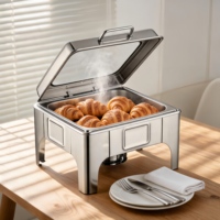 Rechteckiger Buffet-Wärmer mit Hohen Füßen, Sichtbare Glasabdeckung Chafing Dish Set, Edelstahl Speisenwärmer für Hotel Bankett Catering