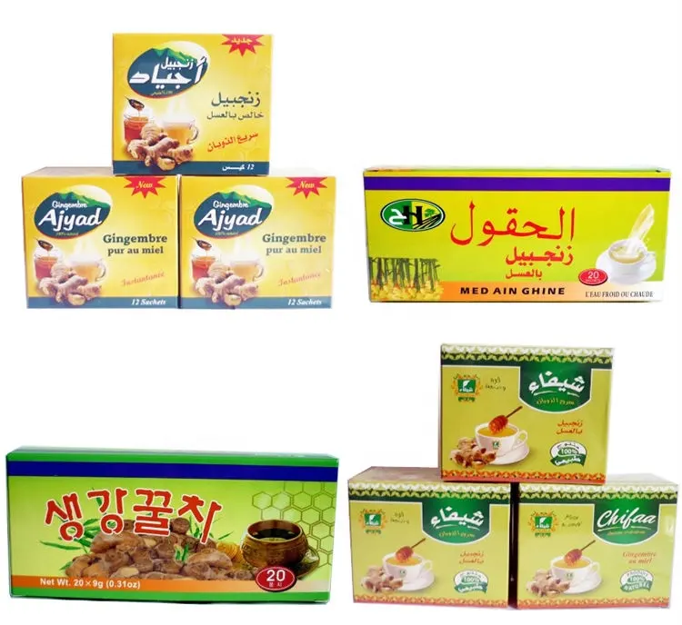 Factory Wholesale Price Private Label Logo Printing Packaging Boxes Halal Certified Instant honey Ginger Tea