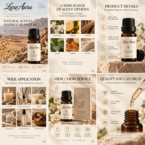 น้ำมันหอมระเหยธรรมชาติ LuxeAura 10 มล. สำหรับอโรมาเธอราพี บำรุงผิว นวดผ่อนคลาย สารสกัดจากพืชบริสุทธิ์ รับผลิตแบรนด์ส่วนตัว จำนวนมาก แบบ OEM - Product Image 1