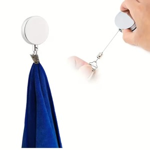 Automatic Retractable Towel rack no punching self-adhesive <b>wall</b> <b>hanging</b> towel holder automatic rebound with strong clip - Product Image 3