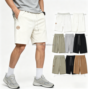 Knitted Worsted Fabric Mid-Waist <b>Elastic</b> Waist Solid American Sweat Handmade Men's High-End Summer Sports Casual Shorts - Product Image 1