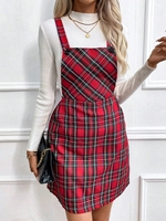Nouvelle collection 2026 : Mini-robe élégante à carreaux pour femme, col carré, sans manches, rayée, décontractée, respirante, taille naturelle, coupe trapèze avec poches