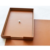 Ensemble de rangement de bureau en cuir marron de luxe : tapis de bureau, porte-documents, porte-stylos, tapis de souris