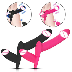 10 Kecepatan Vibrator Ganda yang Dapat Dipakai untuk Wanita Pasangan Lesbian, Vibrator Dildo Tanpa Tali Strap on Dildo Mainan Seks Dewasa Wanita - Product Image 1