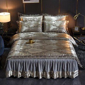 Europese Stijl Kant Jacquard Vierdelige Laken Roze Gewassen Ijs Zijde Beddengoed Sets Rok Set Leverancier - Product Image 2