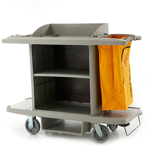 Chariot de nettoyage en plastique 149x53x125cm, semi-fermé, 4 roues, pour usage hôtelier et ménager - Product Image 3