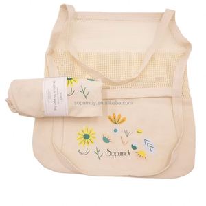 Sac en filet réutilisable 100% coton biologique certifié avec cordon de serrage et poignée en corde, personnalisable avec logo, pour courses, fruits, légumes et produits frais - Product Image 4