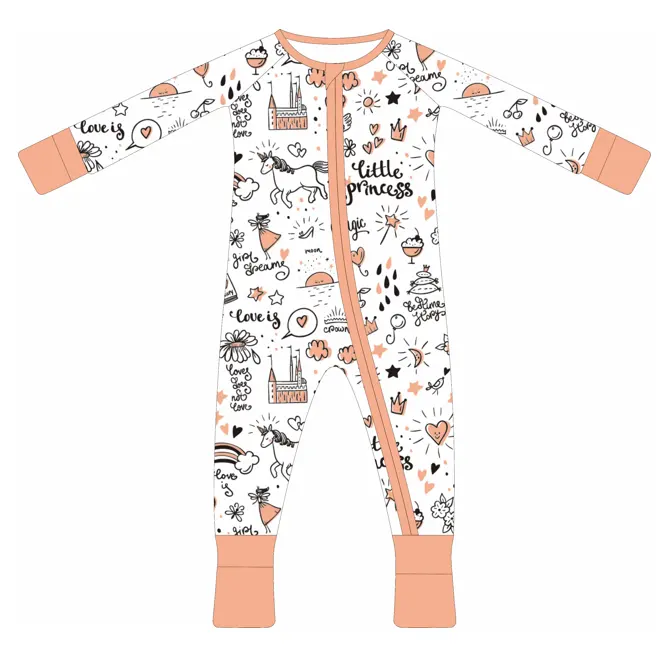 Pijamas de viscosa de bambú con estampado personalizado para bebé, Pelele de bambú orgánico con doble cremallera, ropa para dormir pequeña, venta al por mayor