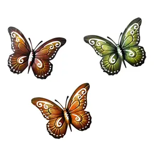 Metal kelebek dekoratif duvar sanatı Trio kapalı/açık kelebek dekor
