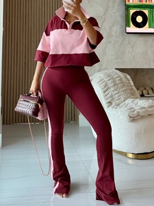 Completo Casual Autunnale per Ragazze Alte: Top Corto a Maniche Corte e Pantaloni a Zampa a Vita Alta Elasticizzati - Product Image 2