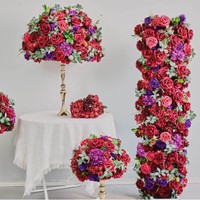 Oferta Especial: Arreglo Floral de Rosas de Seda Realistas Hechas a Mano en Rojo Intenso y Morado Real para Centro de Mesa de Arco de Boda