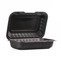 Boîtes alimentaires en plastique noires de style américain avec couvercles, 1/2/3/4 compartiments, jetables, pour la préparation des repas et les plats à emporter