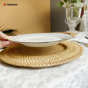 Handmade Rattan Charger Plate for Wedding Tabletop Floral Pattern <b>Wall</b> Hanging <b>Decor</b> Natural <b>Wicker</b> Home Decorative Decorations - Product Image 4