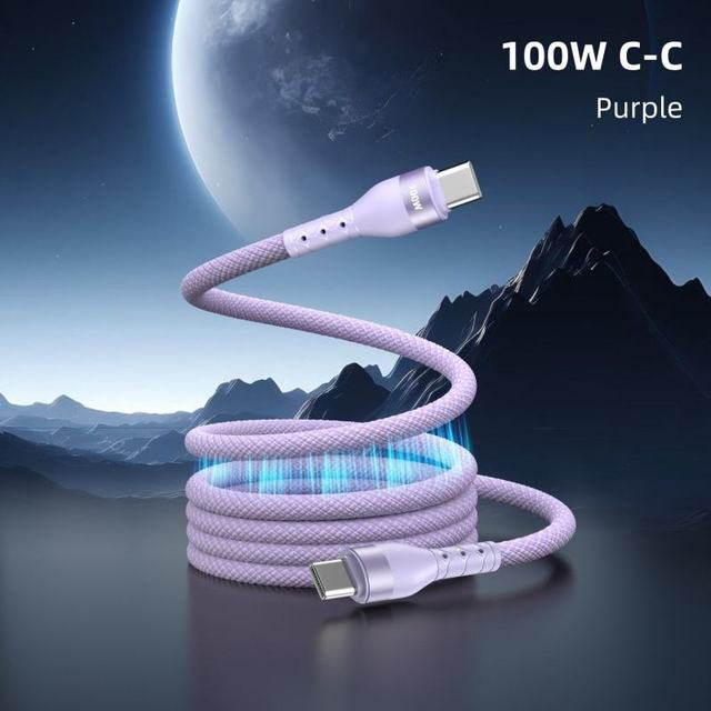 Magnetic USB-C Cable PD 240W 6A Fast Charging Pure Copper Conductor Nylon Braided Tangle-Free for iPhone 17//Macbook