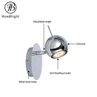 Applique murale chromée moderne 5W avec abat-jour rond 1/2/3/4 têtes boîtier de projecteur GU10 Base pour éclairage intérieur pour plafond de pièce