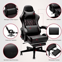 Fauteuil de gaming ergonomique noir inclinable et pivotant avec massage rafraîchissant, repose-pieds extensible en cuir pour la maison et le bureau