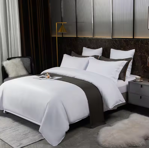 Conjunto de Roupa de Cama de Hotel 5 Estrelas Branco Luxuoso Macio como 100% Algodão Satinado Liso Capa de Edredom Lençóis de Hotel - Product Image 4