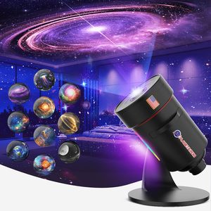 Lampe de projection mini USB carrée Lune et planètes avec LED interchangeables, veilleuse à intensité variable et couleurs changeantes pour décoration murale de chambre - Product Image 1