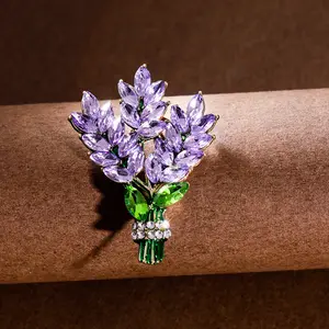 Bros mantel wanita Retro Lavender bros dan pin murah bros berlian desain bunga untuk wanita