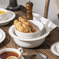 Service de vaisselle en céramique gaufrée ivoire, assiettes, bols et tasses de style français vintage, ensemble de vaisselle pour la maison, la cuisine et le restaurant