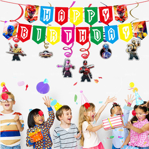 Fournitures de fête Rangering à thème héros, bannière, ballon en latex, décoration de fête <span class=keywords><strong>Super</strong></span> Ninja, bannière Joyeux Anniversaire, décorations de gâteau DIY - Product Image 5