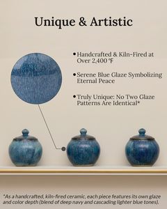 Urna Cineraria Piccola in Ceramica Smaltata Blu per Ceneri Umane o di Animali Domestici, Scatola Commemorativa Elegante per la Casa, Regalo di Condoglianze con Logo Personalizzato Inciso - Product Image 5