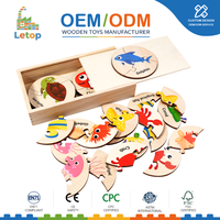 Rompecabezas Circular de Madera Montessori, Juego de Animales Marinos, Juguete Educativo de Aprendizaje STEM para Niños Pequeños, Caja de Madera Deslizante