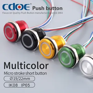 Microinterruttore placcatura in allumina guscio personalizzato rosso verde blu reset pulsante nero da 22mm con filo
