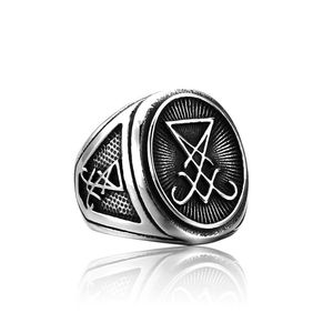 Anillo Sigilo de <span class=keywords><strong>Lucifer</strong></span> de acero inoxidable de estilo clásico para hombre, símbolo satánico, joyería, Llave Menor, anillo de sello de <span class=keywords><strong>demonio</strong></span> de Satán - Product Image 3