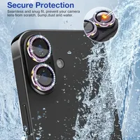 Protection d'objectif d'appareil photo en verre trempé avec paillettes et strass pour iPhone 16 15 Pro 14 Pro Max 13 12 11