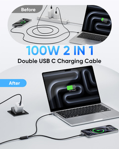 Câbles de données USB C SUNGUY 2 en 1 100W PD, câble de charge rapide de type C, câble d'alimentation USB C pour téléphone, ordinateur portable et utilisation en voiture - Product Image 4