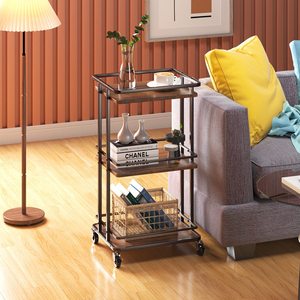 European-style family beverage cart, mobile gold dining cart, <b>sideboard</b>, tea cart, high-end small trolley, <b>storage</b> rack - Product Image 1