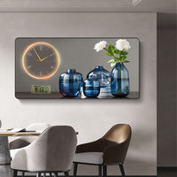 Tableau mural moderne de luxe en cristal avec motif de vase pour le salon et la salle à manger, horloge silencieuse intégrée