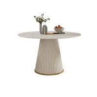 Ensemble de salle à manger de luxe moderne en cuir microfibre 4 6 places, Table à manger ronde en marbre blanc pour Restaurant