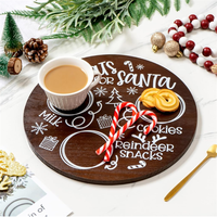 Plateau de service rond en bois rustique pour biscuits de Noël, lait et collations rennes
